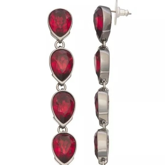 VERA WANG Rocker Chic Gunmetal/Garnet Red Crystal Drop Earrings**NEW! - Picture 2 of 5